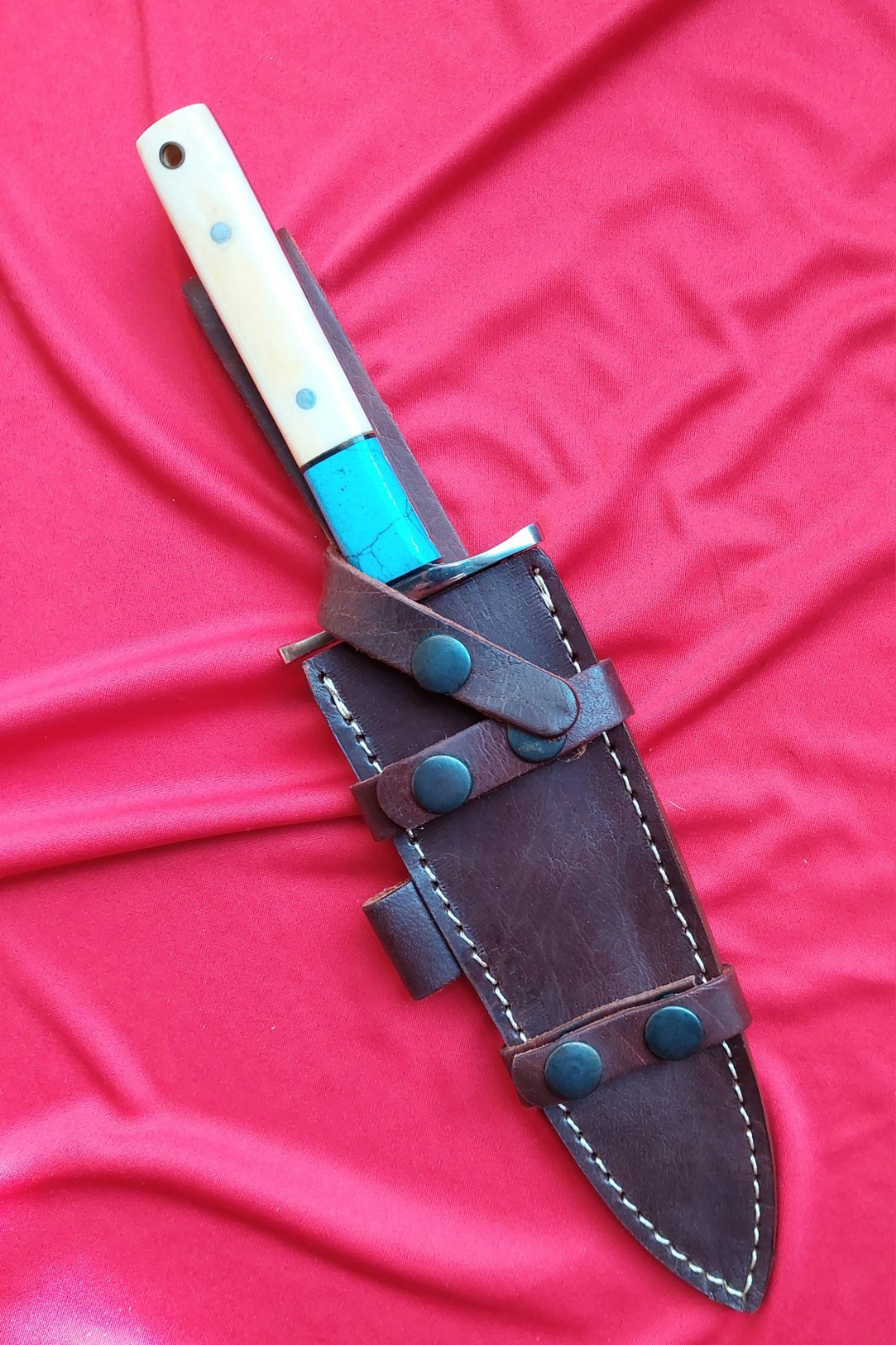 11.5" CFK Hefty Damascus Steel  Dagger w/ Bone & Stone Grip and Leather Sheath