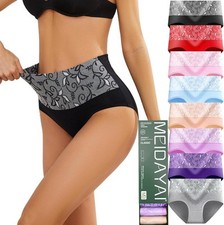 Womens Underwear Cotton Tummy Control High Waisted Underwear Soft Breathable ...