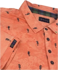 William Murray Polo Shirt Mens Size XL Orange Seahorse Print Golf Performance
