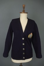SAINT JAMES TRICOTS Navy Wool Tight-Knit V-Neck Button Front Cardigan Size 38