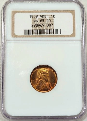1909 VDB Lincoln Cent NGC MS65 RD – Golden Luster w/ Red Toned Highlights