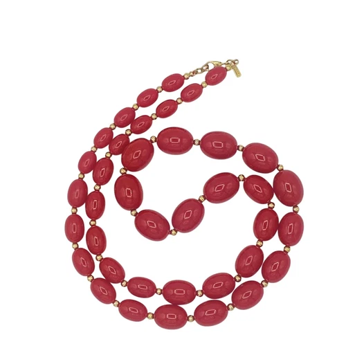 VETEMENTS Collana Monet 28" perle ovali rosse distanziali tono oro chiusura aragosta