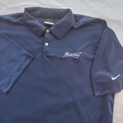 Nike Golf Budweiser Beer Dri-FIT Polo Shirt Mens Large Navy Blue Short Sleeve 