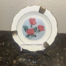 Ashtray Ceramic Pink Roses & Gold Trim Japan 4”  Excellent Condition