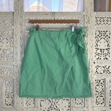 Vtg Green Denim Wrap Skirt Sz M Retro 90's Beachy Casual Bright Twee