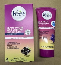 LOT of 2 Veet Gel Hair Remover Gel  Wax Strip Kit With 40 Strips