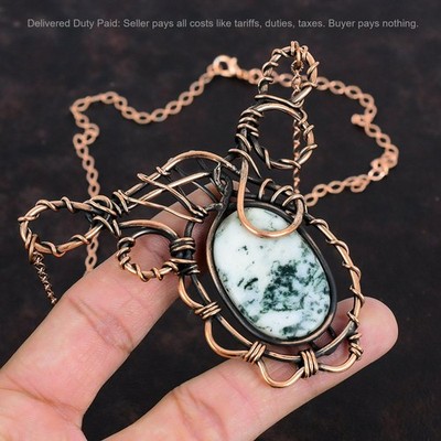 Natural Tree Agate Copper Daughter Chain Wedding Artisan Wire Wrapped Necklace