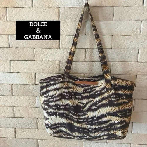 Dolce & Gabbana Women Safari-Palm leaf Tote Shoulder Bag Leather Black White
