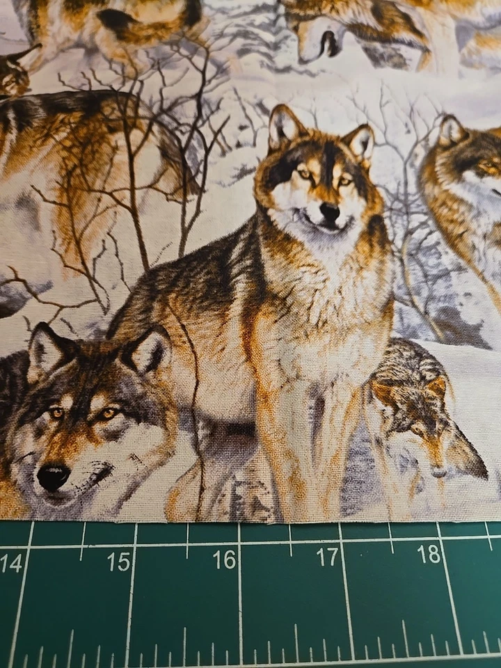 Animal Fabric 22 X 44" Wolf Wolves Snow Wilderness Nature Winter Cotton Pup  - Image 4 of 4