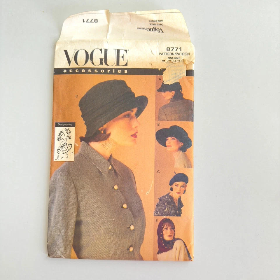 Set of 2 Uncut Vogue Accessories Hats Patterns 628 & 8771 Lola Vintage 90s - Image 4 of 4