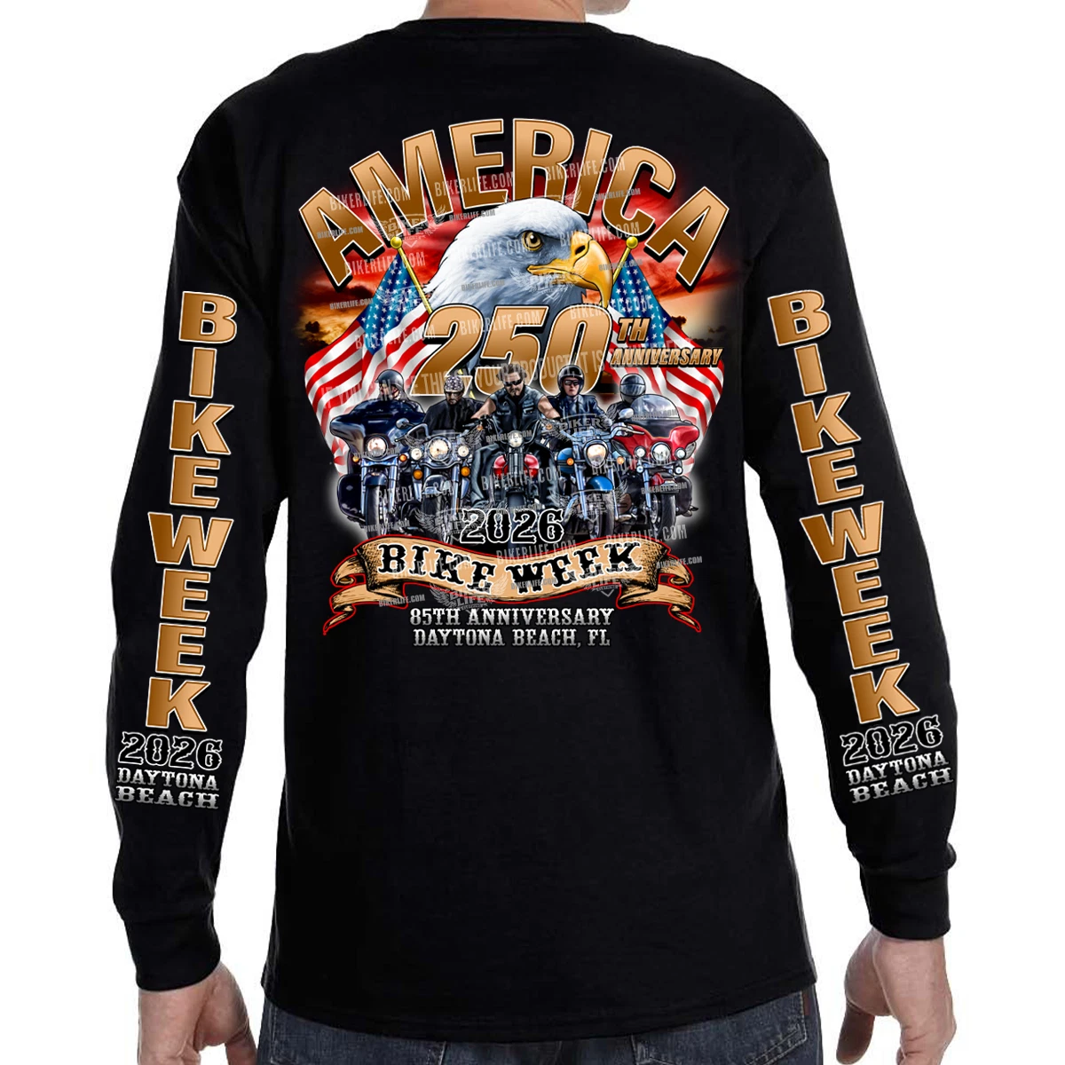 Long Sleeve 2026 Bike Week Daytona Beach America Strong No Harley