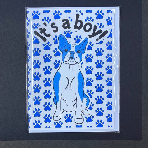 Boston Terrier Dog Its a Boy Announcement Card Handmade Baby Shower Gift 5x7" - Picture 3 of 5