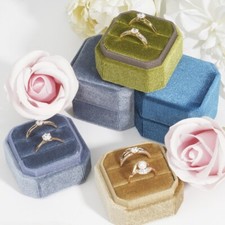 1pc Velvet Octagon Double Ring Box Jewelry Gift Case Wedding Retro Luxury Solid