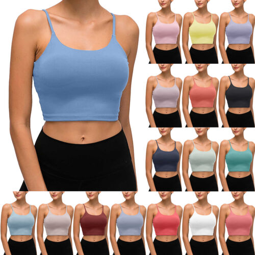 Women Sports Bras Spaghetti Straps Padded with Built in Bra Gym Crop Tank Tops