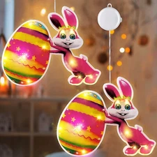 BlcTec Easter Decorations Lights, 2 Pack Easter-Bunny Window Lights Suction cup 