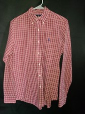 Polo Ralph Lauren Mens Classic Button-Down Collar Plaid Poplin Dress Shirt - S