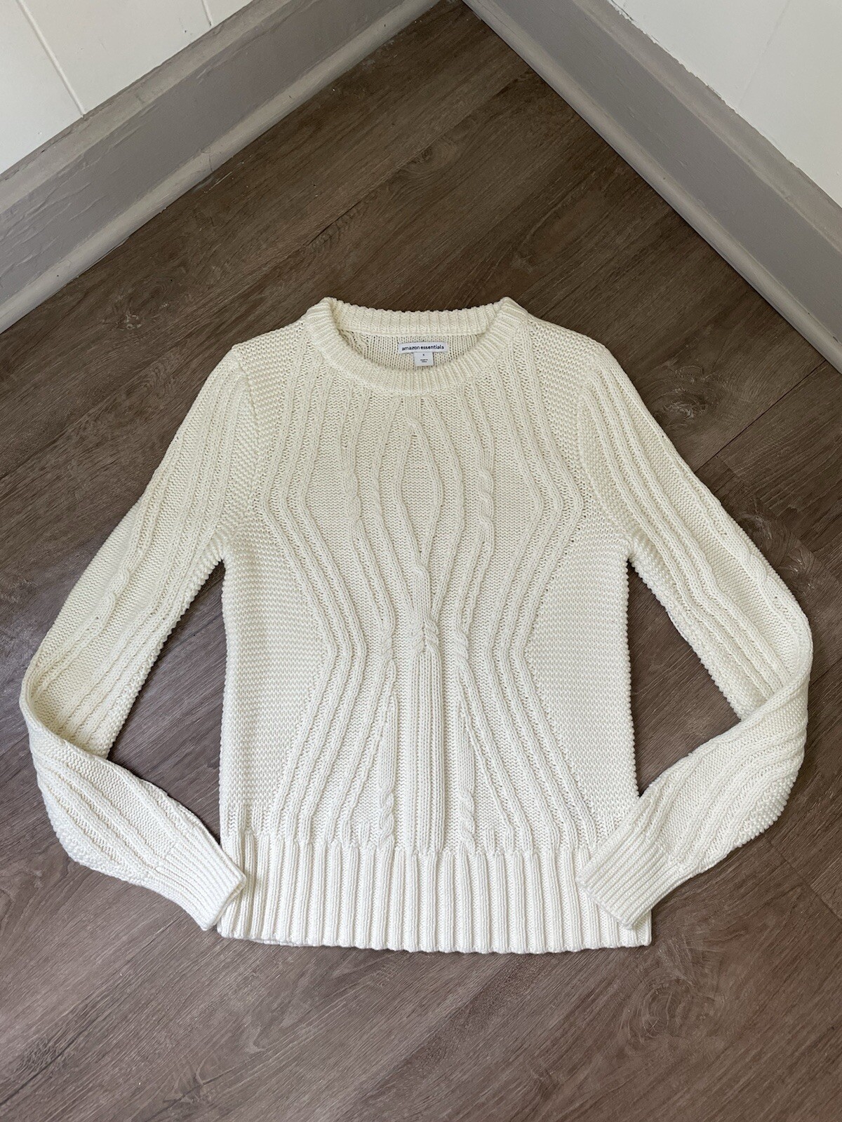 Amazon Essentials Cable Knit Sweater Ivory Cotton… - image 5