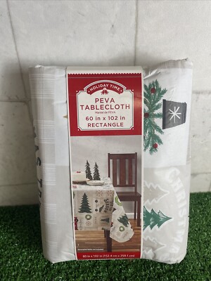 New - Holiday Time PEVA Tablecloth Rectangle size : 60 in x 102 in '' Tree Farm ''