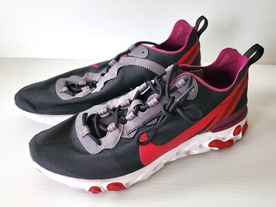 NIKE REACT ELEMENT 55 MENS SIZE 9 BLACK RED WHITE SNEAKERS CJ1496 991