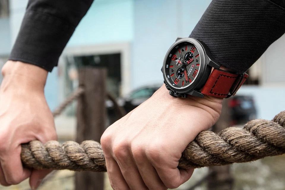 CURREN Men Leather Watch Chronograph Wristwatch Business Quartz Calendar Watches - Image 2 of 4