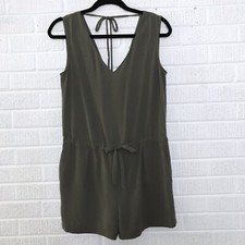Zara Small S Olive Green Romper Playsuit Tie Back Drape VBack Tie Front Tie Back