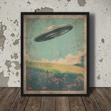Vintage UFO BOTANICAL Wall Art, Sci-fi Flower Nature Poster, UAP Floral Decor