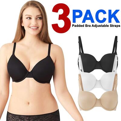 Damen T-Shirt BH Vollschalenabdeckung Bügel Gepolstert Komfort Freizeit 3er Pack