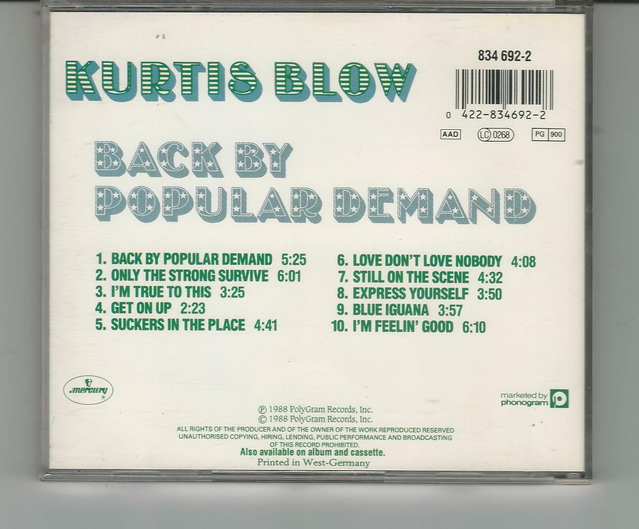 KURTIS BLOW CD BACK BY POPULAR DEMAND 1988 PHONOGRAM NEW UNCELLED eBay