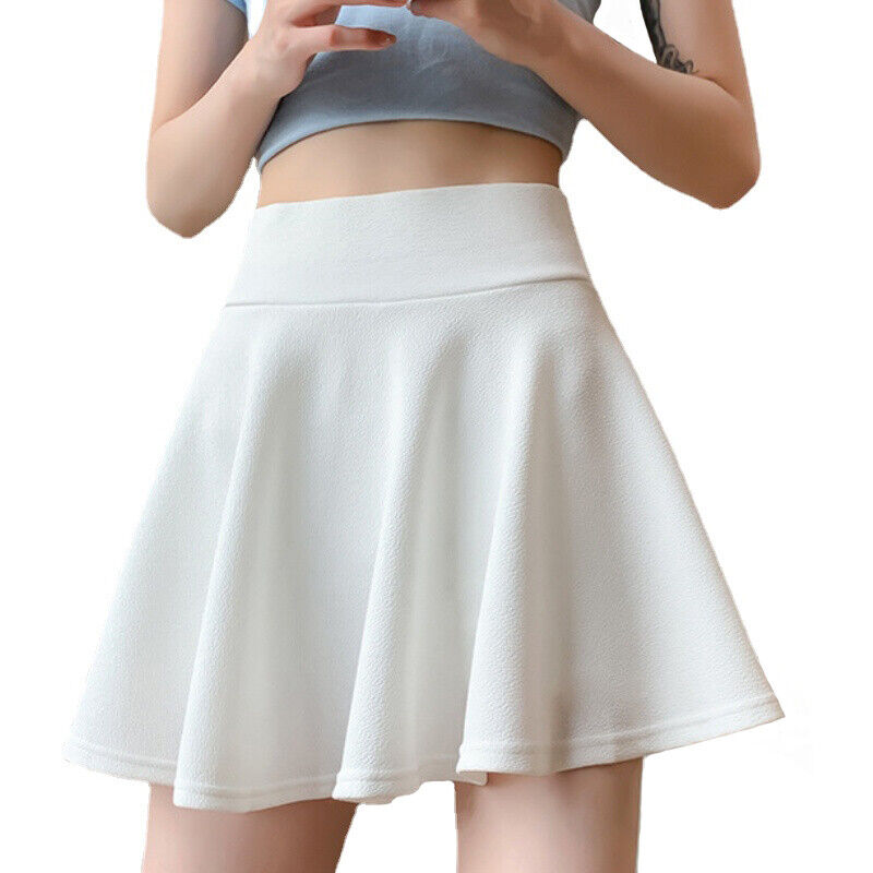 Women Stretch Flared Pleated Mini Skater Skirt with Shorts High Waist A-line