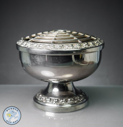 VINTAGE IANTHE SILVER PLATED ROSE BOWL & FROG (IAN HEATH LTD-UK)