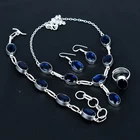 Iolite 925 Sterling Silver Oval Gemstone Handmade Ethnic Gift Jewelry Set VJ 195