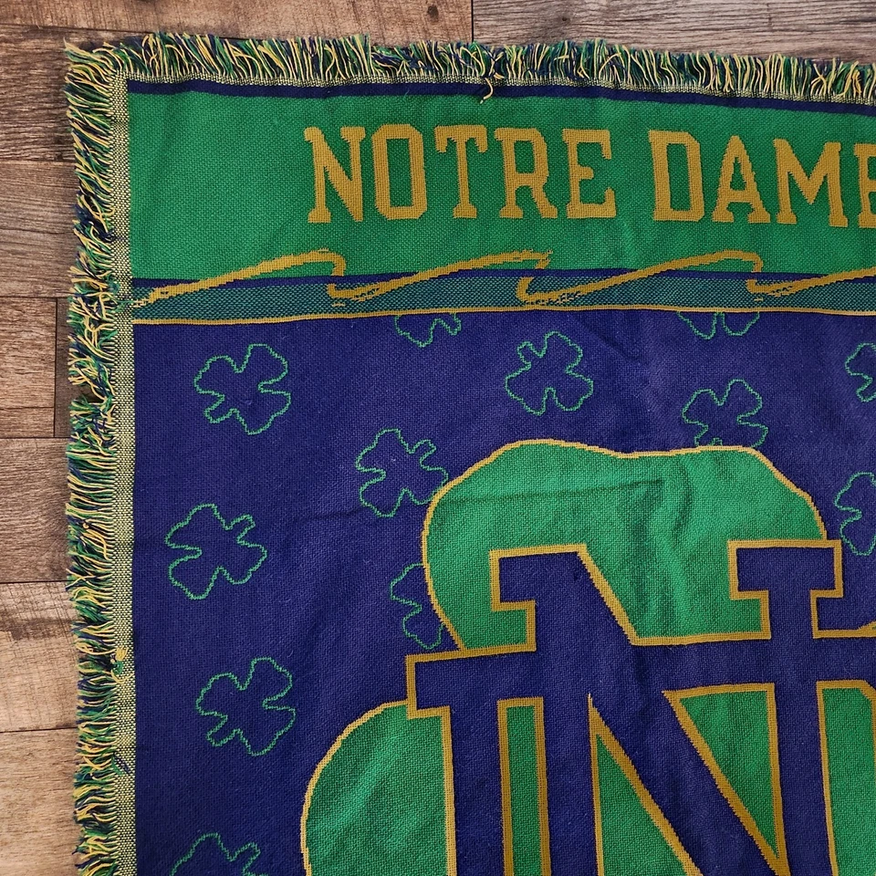 Vintage Notre Dame Fighting Irish Woven Throw Tapestry Blanket 60”x43” Decore   - Image 4 of 4