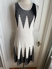 CALVIN KLEIN FIT & FLARE VERTICAL BLACK ON IVORY KNIT DRESS-SIZEM-NWOT!!