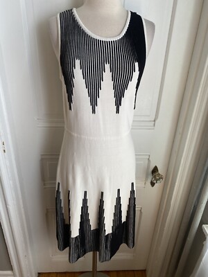 CALVIN KLEIN FIT & FLARE VERTICAL BLACK ON IVORY KNIT DRESS-SIZEM-NWOT!! |  eBay