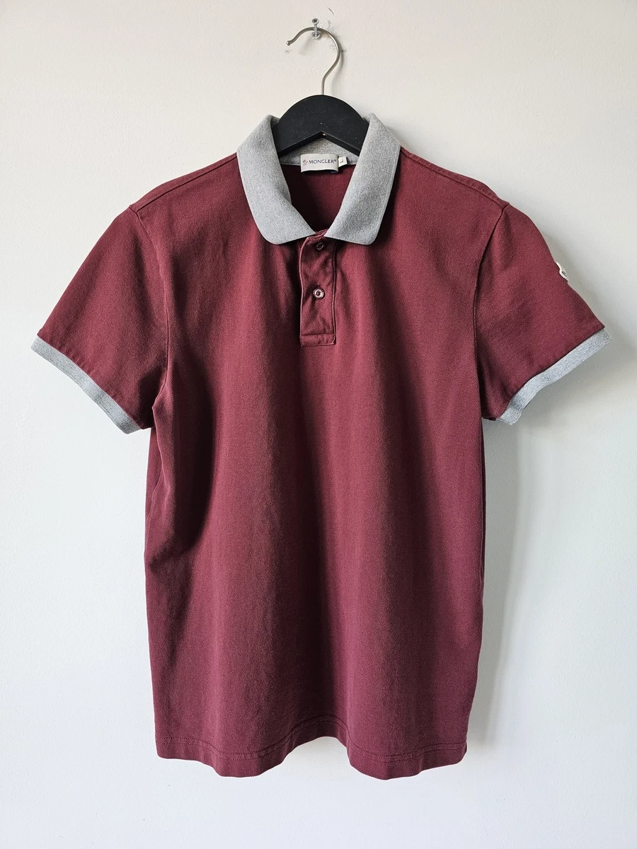 MONCLER Burgundy Grey 100 Cotton Button Polo Shirt Top Men s Large