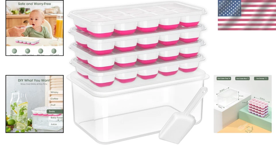 4-Pack BPA-Free Ice Cube Trays with Bin & Scoop β Easy Release & Dishwasher Safe - Image 2 of 4