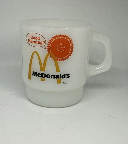 Vintage Anchor Hocking Fire King McDonald's Good Morning Coffee Cup Milk Glass