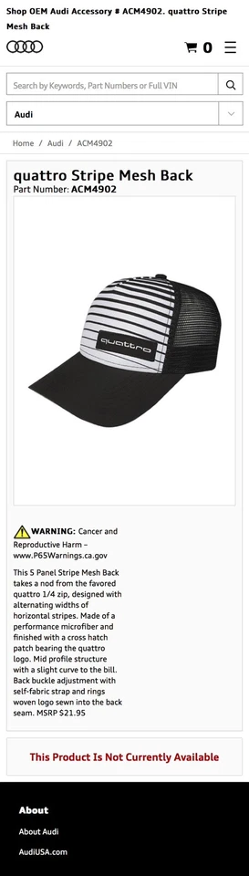 Genuine AUDI Quattro SnapBack Mesh Trucker Hat 5 Panel Cap ACM4902 Black White - Image 4 of 4