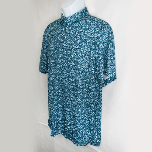 PGA Tour Pro Series Athletic Fit Golf Polo Shirt Mens Large L Blue Floral BB03X - Picture 2 of 6