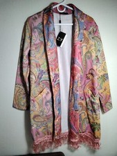 C. O. Z. Y Womens Jacket Size Medium Multicolor Paisley Long Coat Pockets New