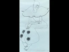 Vintage Odd Clown Illustration / Original Drawing