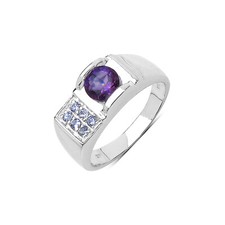 Natural Gemstone Amethyst  Tanzanite Sterling Silver Ring Gift For Her Birthday