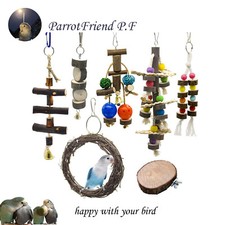 7PCS Parrot Bird Toy Pendant Perch Wood Chew Shred Beak Grind bird Accessories