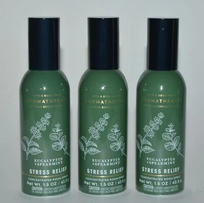 3x BATH & BODY WORKS STRESS RELIEF EUCALYPTUS SPEARMINT CONCENTRATED ROOM SPRAY
