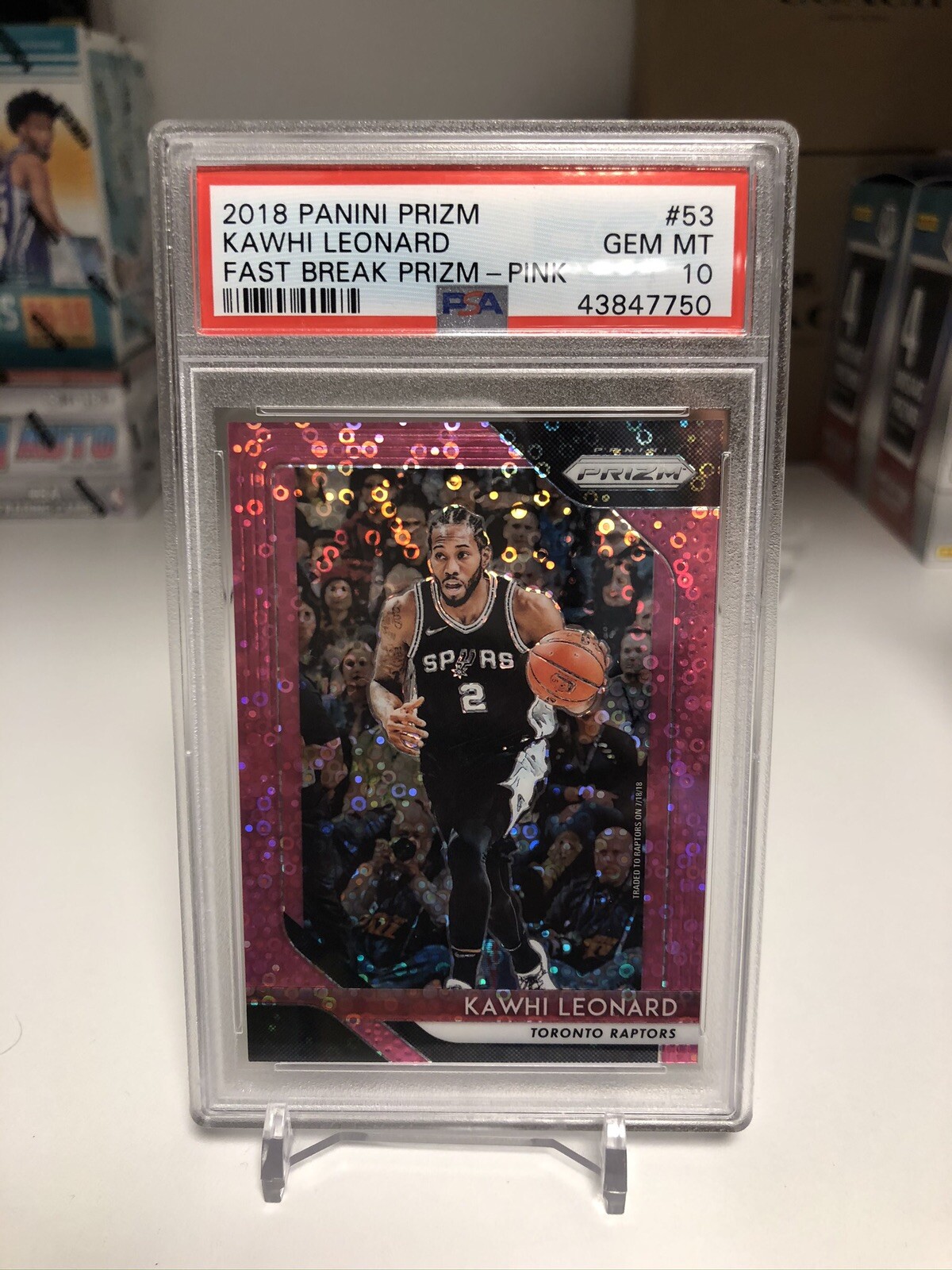 2018-19 Panini Prizm Mosaic Purple Kawhi Leonard Raptors 45/49 PSA 10 POP 2