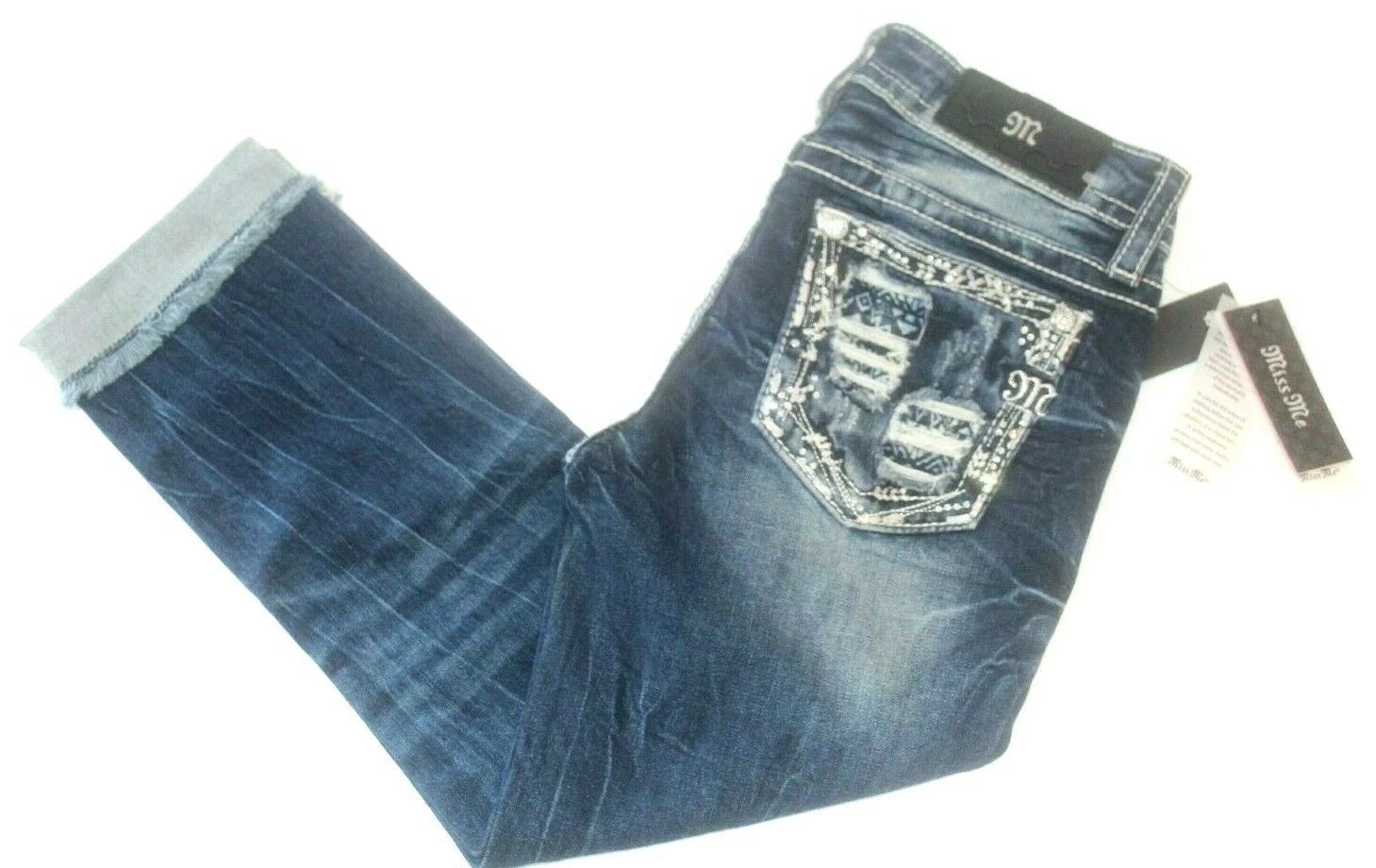 *NWT* Miss Me Women's Mid Rise Cuffed Capri Jeans "SUPER CUTE" Size 26 x22