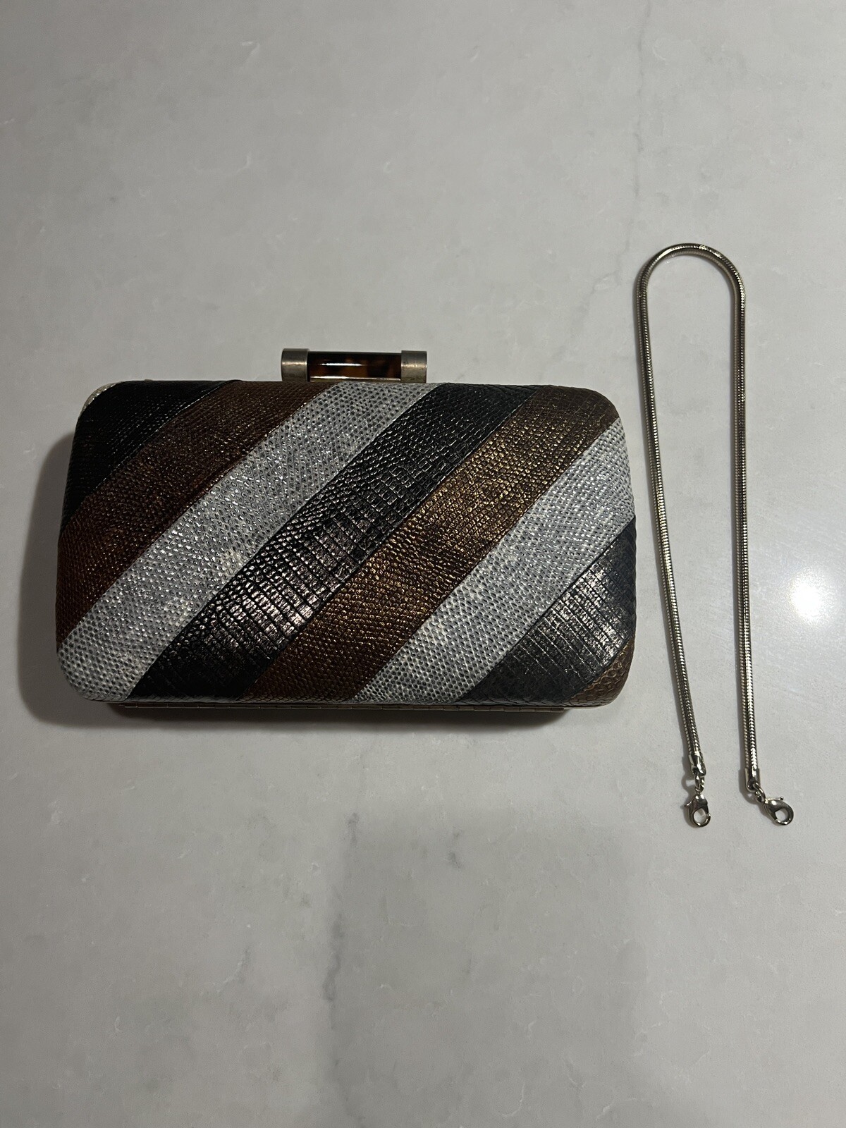 Bally Clutch Python Multicolored Brown Grey 100% … - image 3