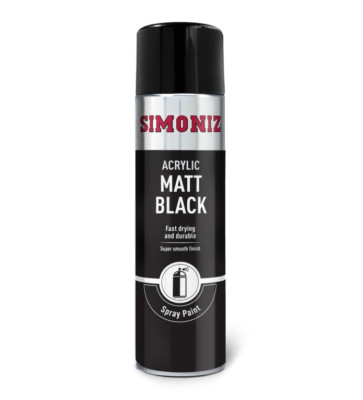 Simoniz Matt Schwarz Acryl Sprühfarbe Aerosol 500ml Glatte Oberfläche
