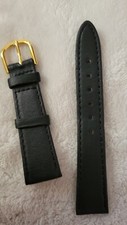 Black Leather 18mm Watch Band Strap GOLD Buckle