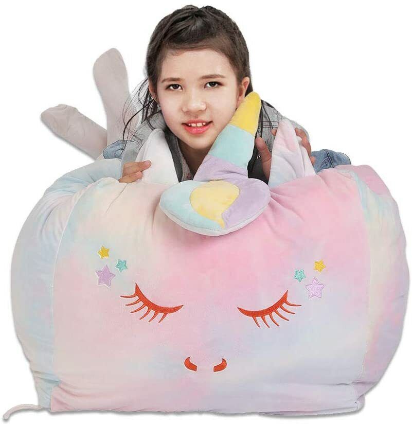 Unicorn Stuffed Toy Storage Bag Bean Bag Chair Cover 24x24 Inch Velvet for  Kids | eBay